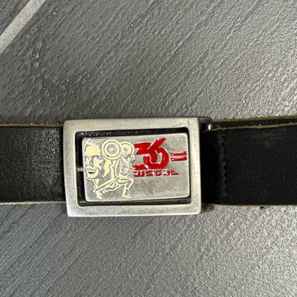 Vintage Diesel Black Leather Belt with Silver Buckle - Picture 3 of 6